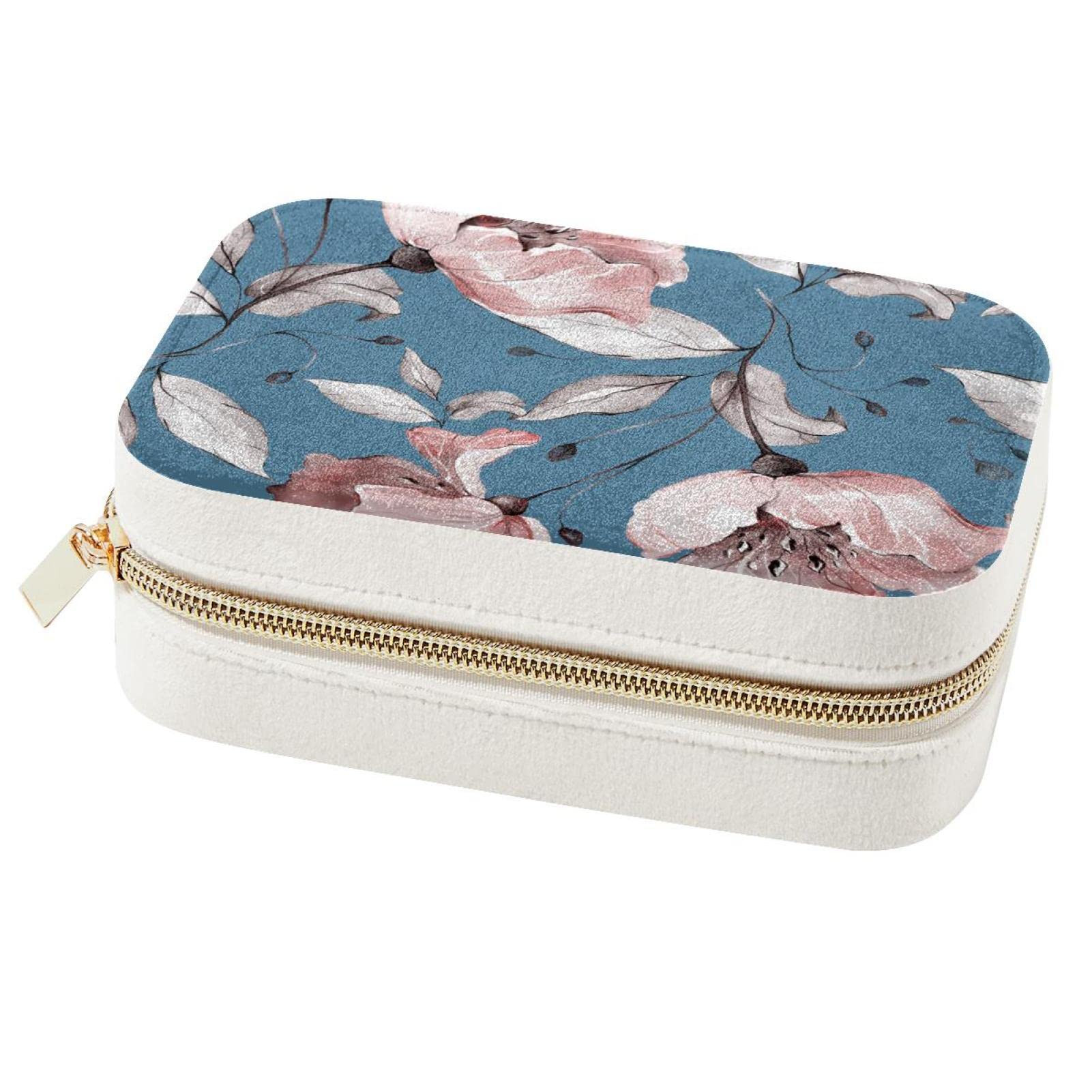 Boîte à bijoux de voyage portable à motif floral pour ranger bagues et colliers féminins