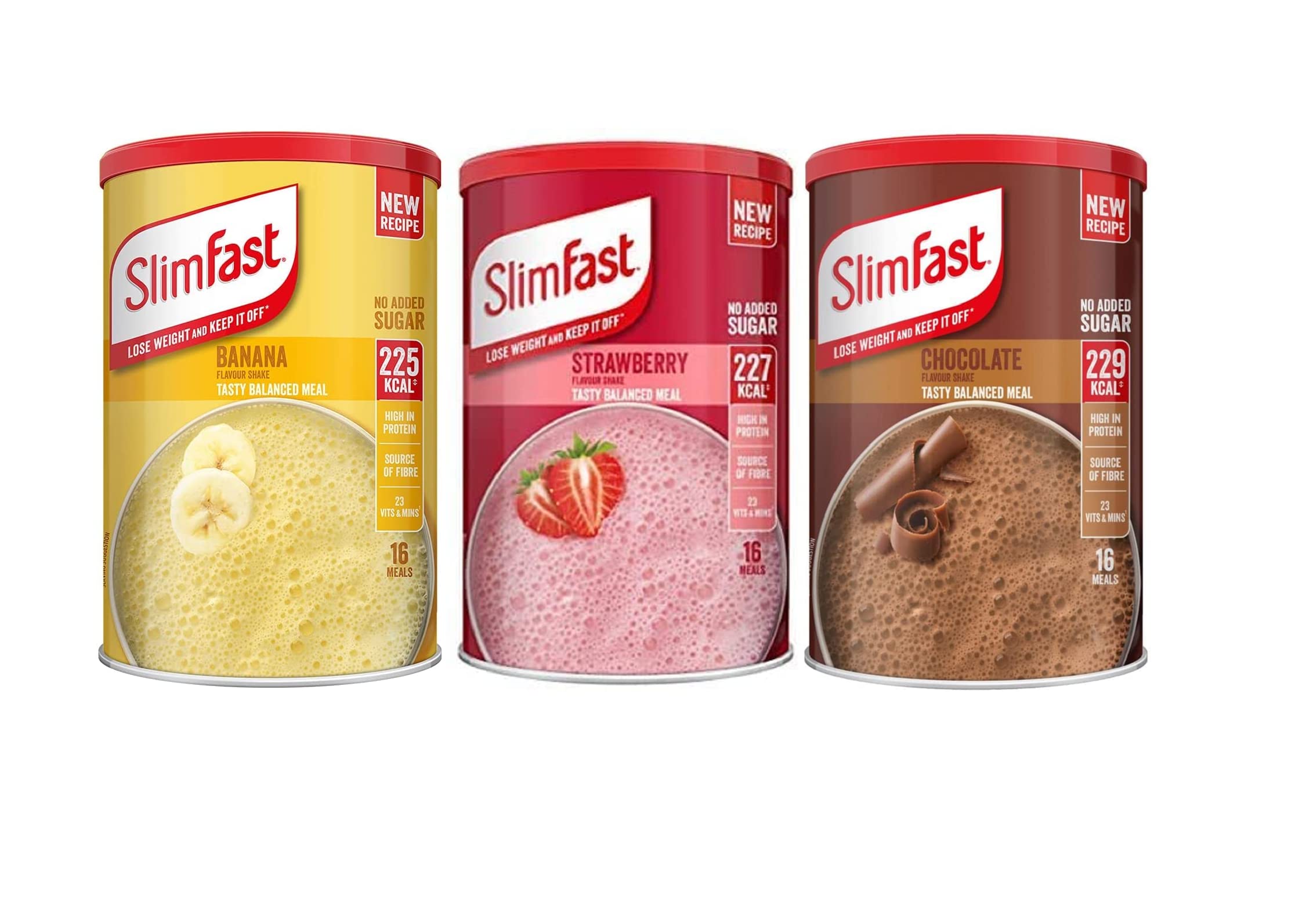 SlimFast Balanced Meal Shake, Healthy Shake for Balanced Diet Plan with Vitamins and Minerals, High in Fibre, Strawberry, Chocolate & Banana Flavour, 16 x 3 Servings, 3 x 584 g