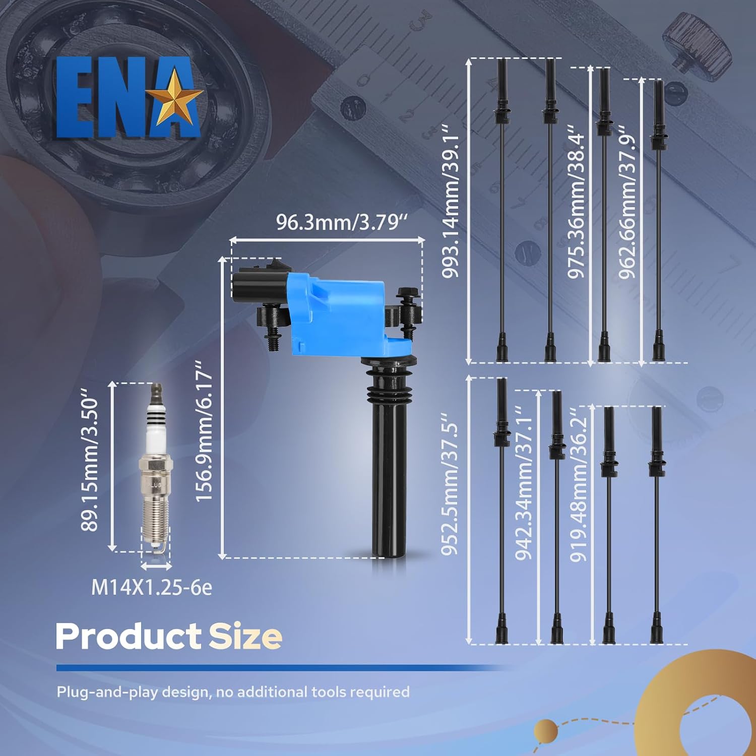 ENA Set of 8 Blue Ignition Coil Pack with Wire Set and 16 Spark Plug Compatible with Chrysler Dodge Jeep Magnum Grand Cherokee 300 5.7L V8 Replacement for UF378 GN10372 C648 56028394AD C1414 570