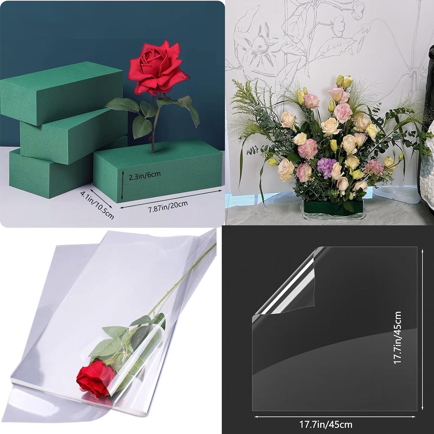 Floral Foam Blocks, Pack of 12, 7.8x4.1x2.3 Inch,20 Sheet Flower Wrapping Paper, Dry and Wet Foam for Fresh and Artificial Flower Arrangements, for Weddings, Birthdays, and Garden Decorations