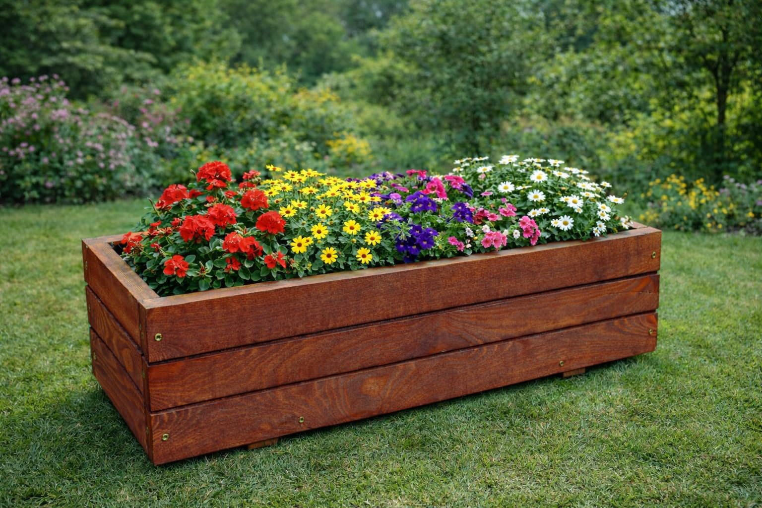 FKL DESIGN Home Deco Schmaler Blumenkasten Holz 60 cm – Pflanzkasten Balkon & Fensterbank, Pflanzkübel Wetterfest, Kräuterbeet Lang (D6 Nuss) Garten