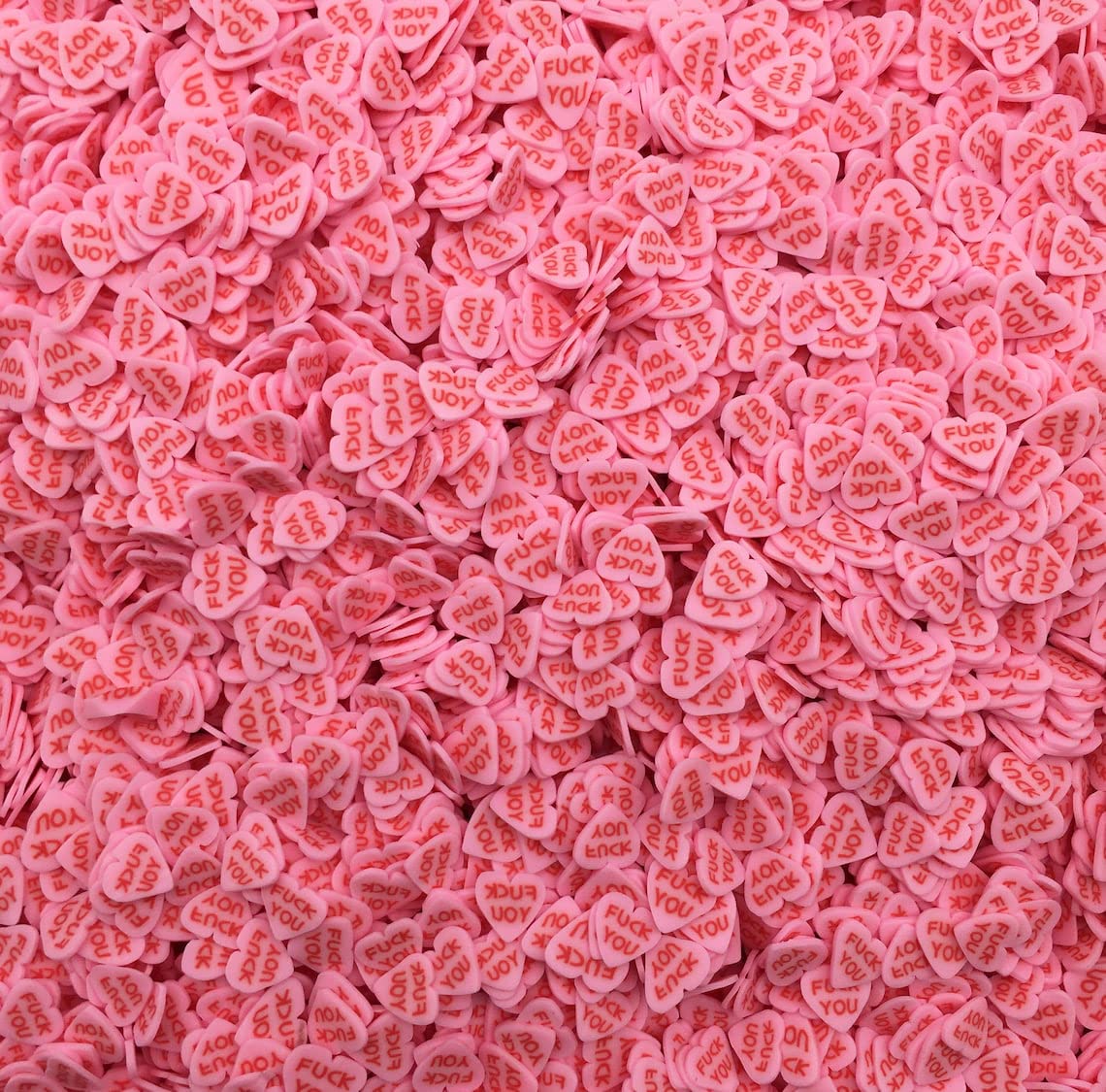 FU Nasty Mean Pink Conversation Hearts, Anti Valentine, Polymer Clay Heart Heart Slices, Fake Candy Heart Nail Art Slices jocad (Container: Approx. 4-5 Grams)