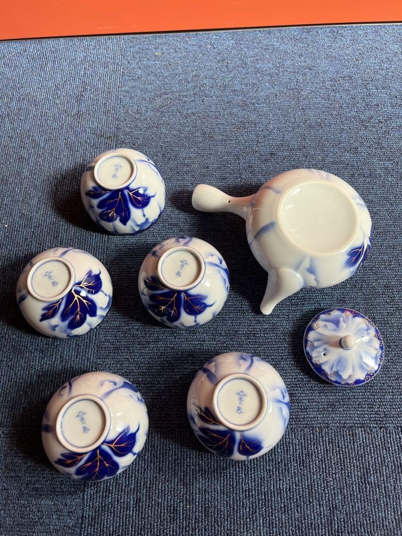 Amazon.co.jp: 深川製磁 牡丹金ミル 茶器セット 急須1 客 湯呑5客 金彩 