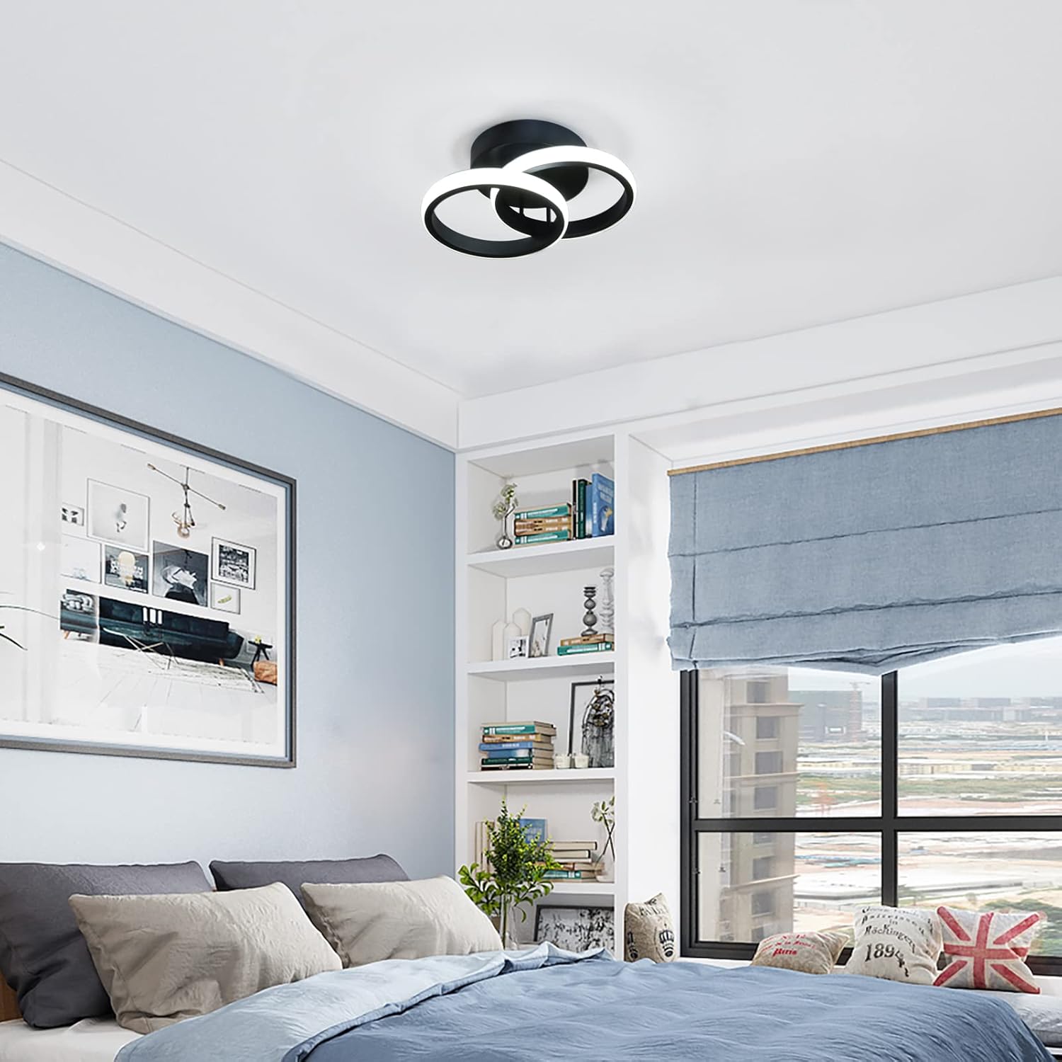 DELIPOP Modern LED Ceiling Light, 22W Black Flush Mount Ceiling Lamp Fixture, 6500K Cold White LED Hallway Light for Living Room Bedroom Entryway Aisle Bathroom Kitchen
