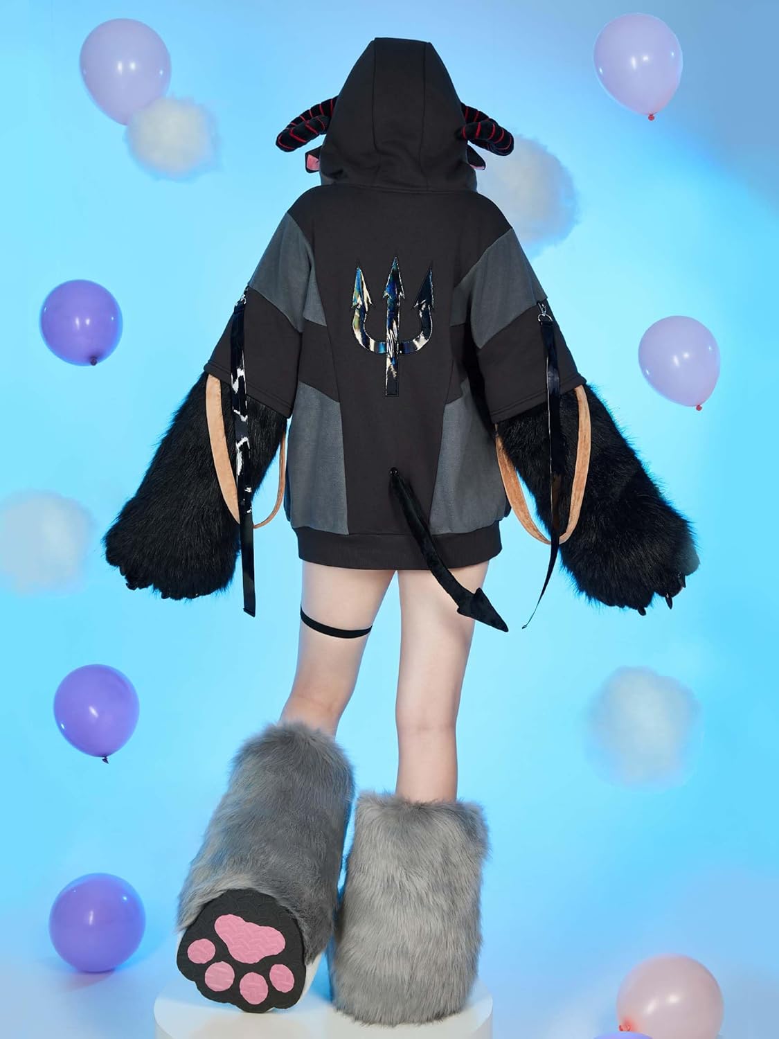 Micotaku Demon Sheep Hoodie Black Plush Paw Women's Hoodie Daily Wear