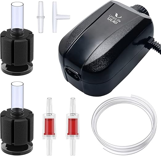 Uniclife Aquarium Air Pump Adjustable 4 LPM 2 Outlets Oxygen Pump with Accessories 100 Gallon Fish Tank