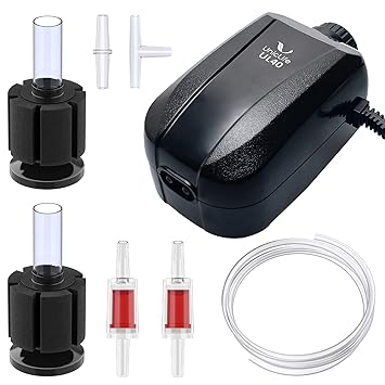 Uniclife Adjustable Air Pump Aquarium 4 LPM 2 Outlets Oxygen Pump with Accessories 100 Gallon Fish Tank