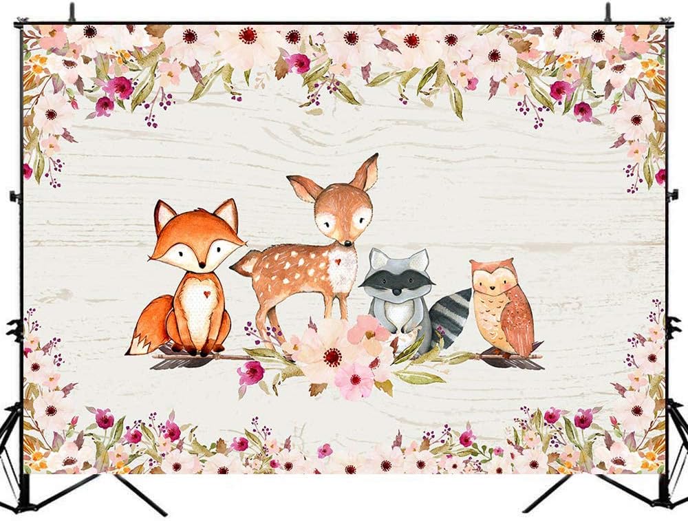 Avezano Boho Woodland Animals Flower Backdrop Floral Woodland Baby Shower Photo Background 7x5ft Vinyl Girl Birthday Woodland Safari Baby Shower Backdrops Decorations