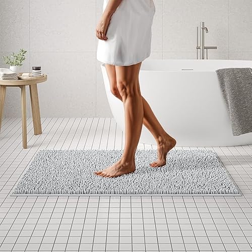 Miniatura 100 de Tapete de baño extra largo de felpilla suave, tapete de microfibra absorbente, lavable a máquina y antideslizante para puerta, baño, habitación