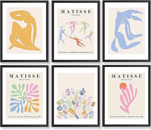 Comfrey Matisse - Juego de 6 pósteres de arte de pared, minimalista, arte de pared danés, pastel, estético, decoración de habitación para sala de