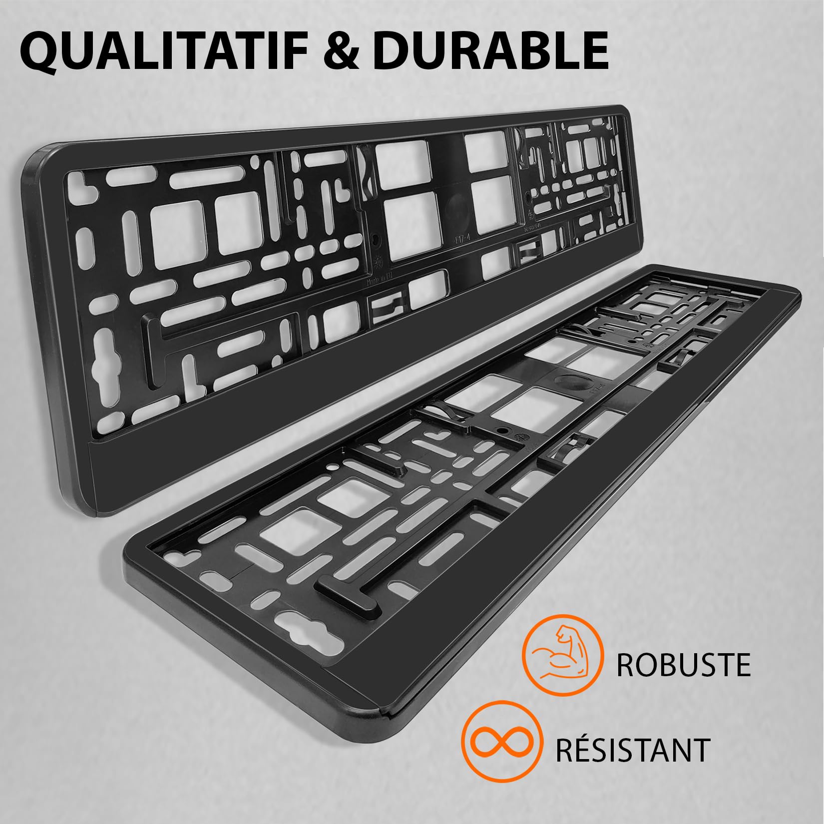 Support Plaque Immatriculation Voiture - [Simple, Durable et sur] - Lot de 2 avec 8 Vis - 520x110 mm - Noir et Discret - Auto Porte Plaque Immatriculation adapté pour Toute Voiture - Fixation Plaque