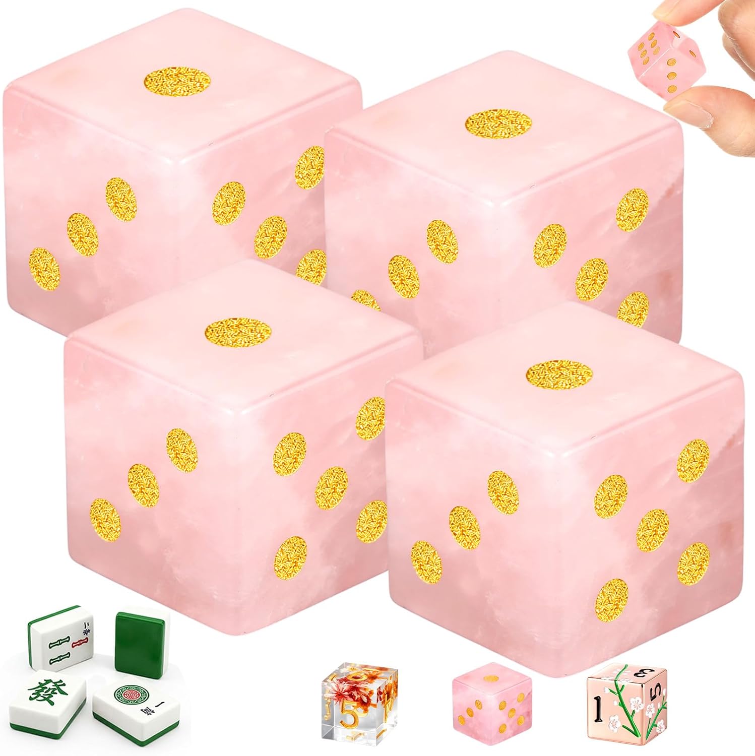 4 Pcs Mahjong Dice Crystal Dice 16mm Mahjong Sieve Accessories Square Rounded Edge Casino Theme Party for Casino, Craps, Table Games and Board Games