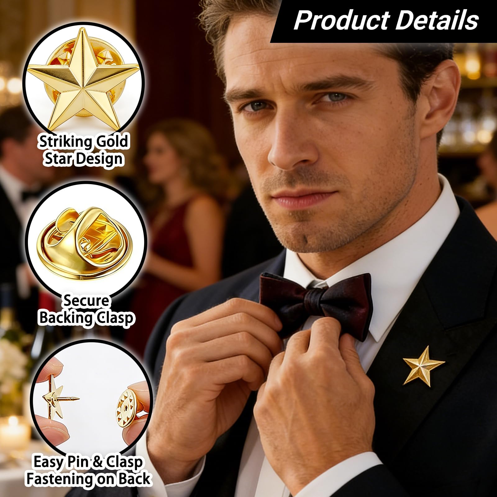 10 Piezas Pin de Solapa Estrella Dorada de Aleación de Zinc, Insignia de Estrella, Broche Decorativo para Chaqueta Camisa Mochila, Accesorio para Celebraciones, Eventos y Regalos