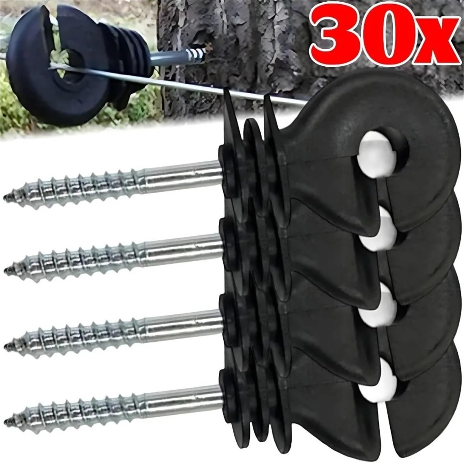 Anillo Aislador Aisladores Aislador de valla eléctrica alta resistencia, poste anillo con tornillo, soporte for cables, barrera granja resistente negra(30pcs)