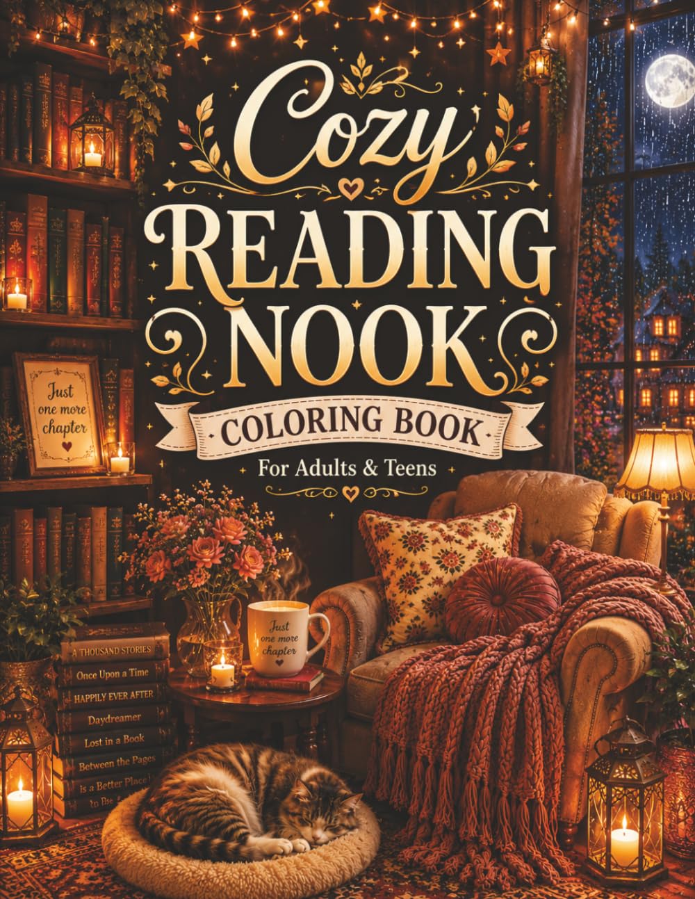 Cozy Reading Nook Coloring Book for Adults & Teens: 30 Relaxing Reading Corners, Book Lover Retreats, Cozy Libraries, and Hygge-Inspired Spaces for Stress Relief and Creative Relaxation