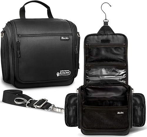 Bolsa de aseo de viaje para hombres y mujeres - Organizador grande colgante - Bolsa de higiene impermeable con gancho giratorio XXL de metal, con