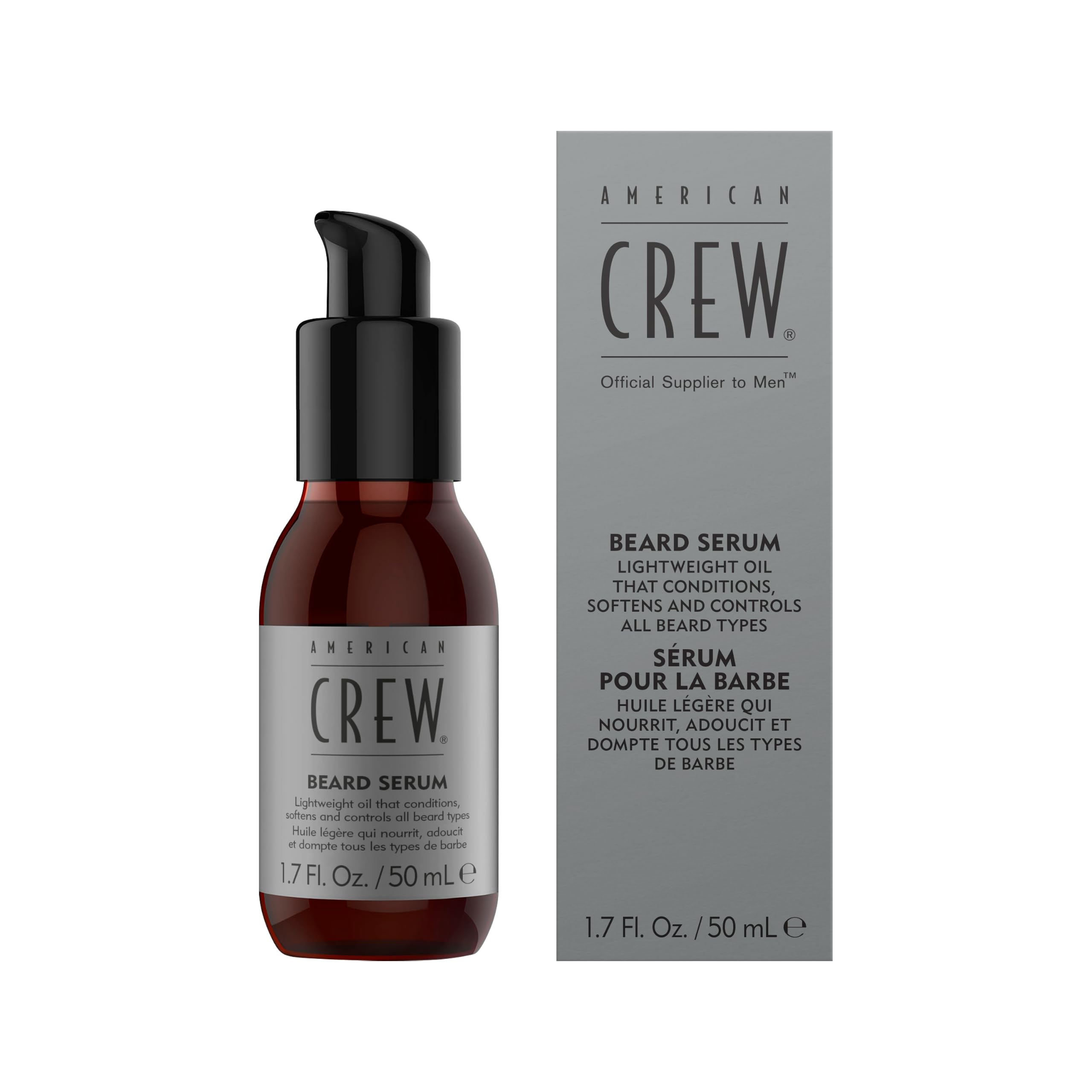 American Crew - Beard Serum - Huile Barbe Nourrissante - Soin Barbe Homme - Formule Légère et Non Grasse - Soin du Visage - Huile pour Barbe Souple et Soyeuse - 50ml