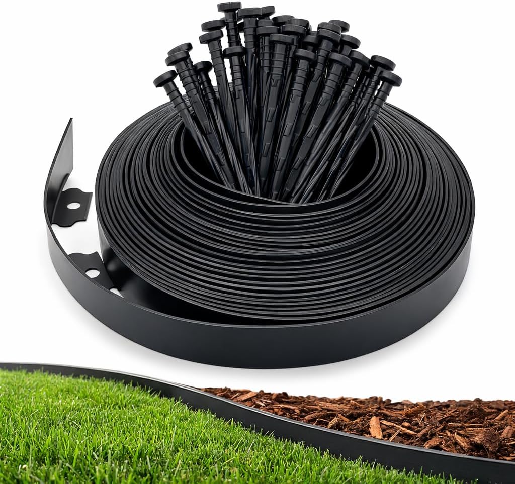 Gardzen 1.5" x 40' Landscape Edging Kit, Garden Edging Coil Comes with 40 Pcs Spikes, No Dig Lawn Border Design