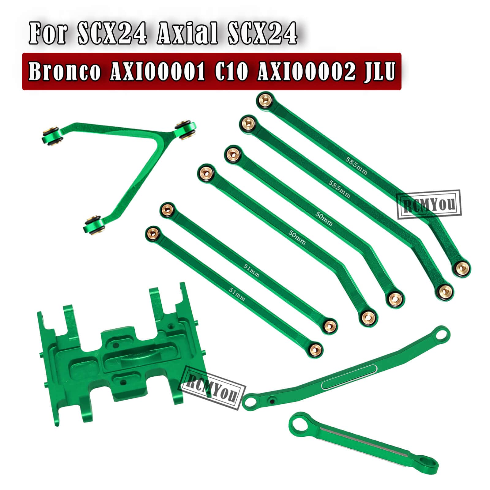 RCMYou RC Upgrades Part High Clearance Chassis Links & Skid Plate & Steering Rod Tie Links for 1/24 Axial SCX24 Bronco AXI00001 C10 AXI00002 JLU 1/24 RC Crawler?Green?