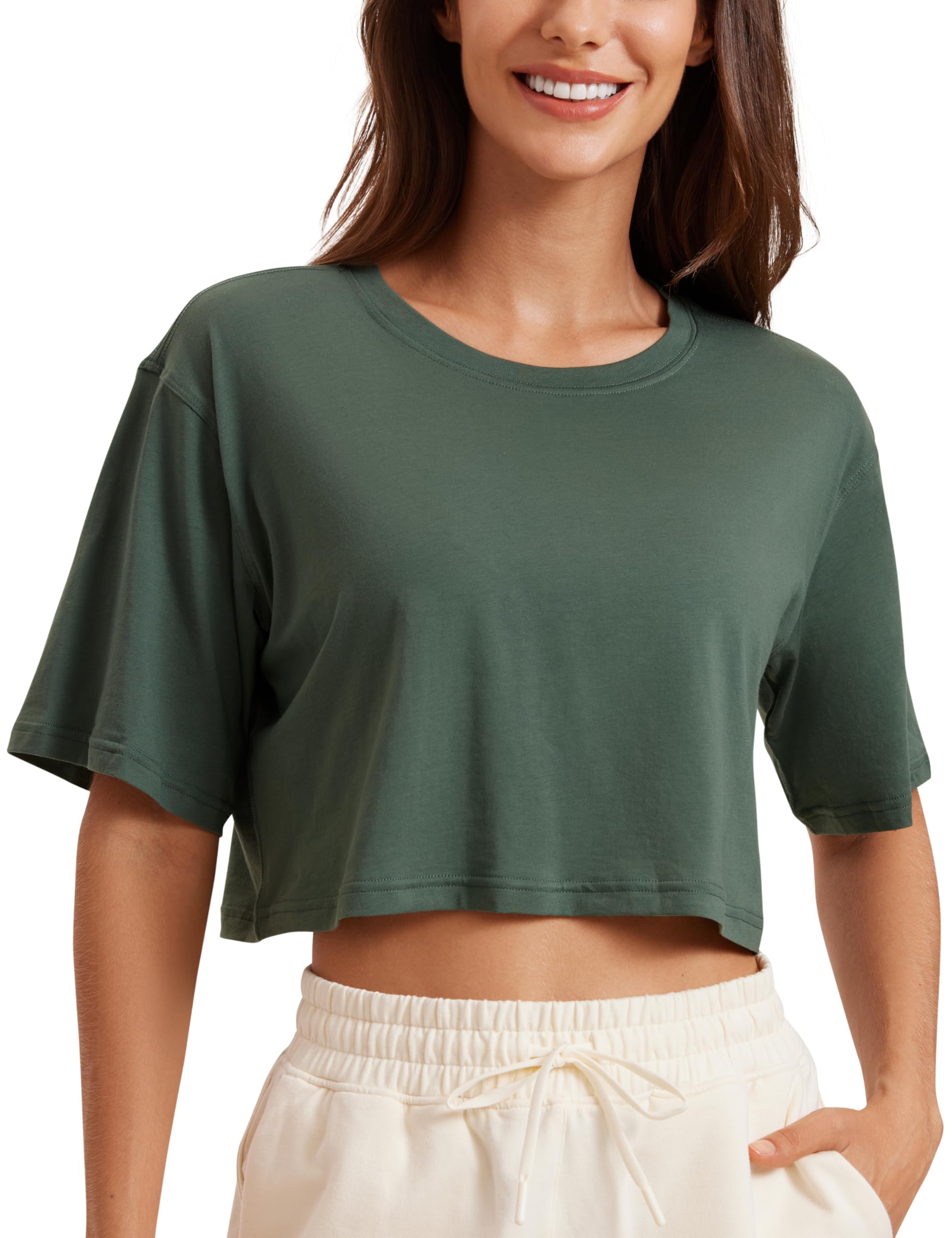 CRZ YOGA Pima Cotton High Neck Crop T-Shirt