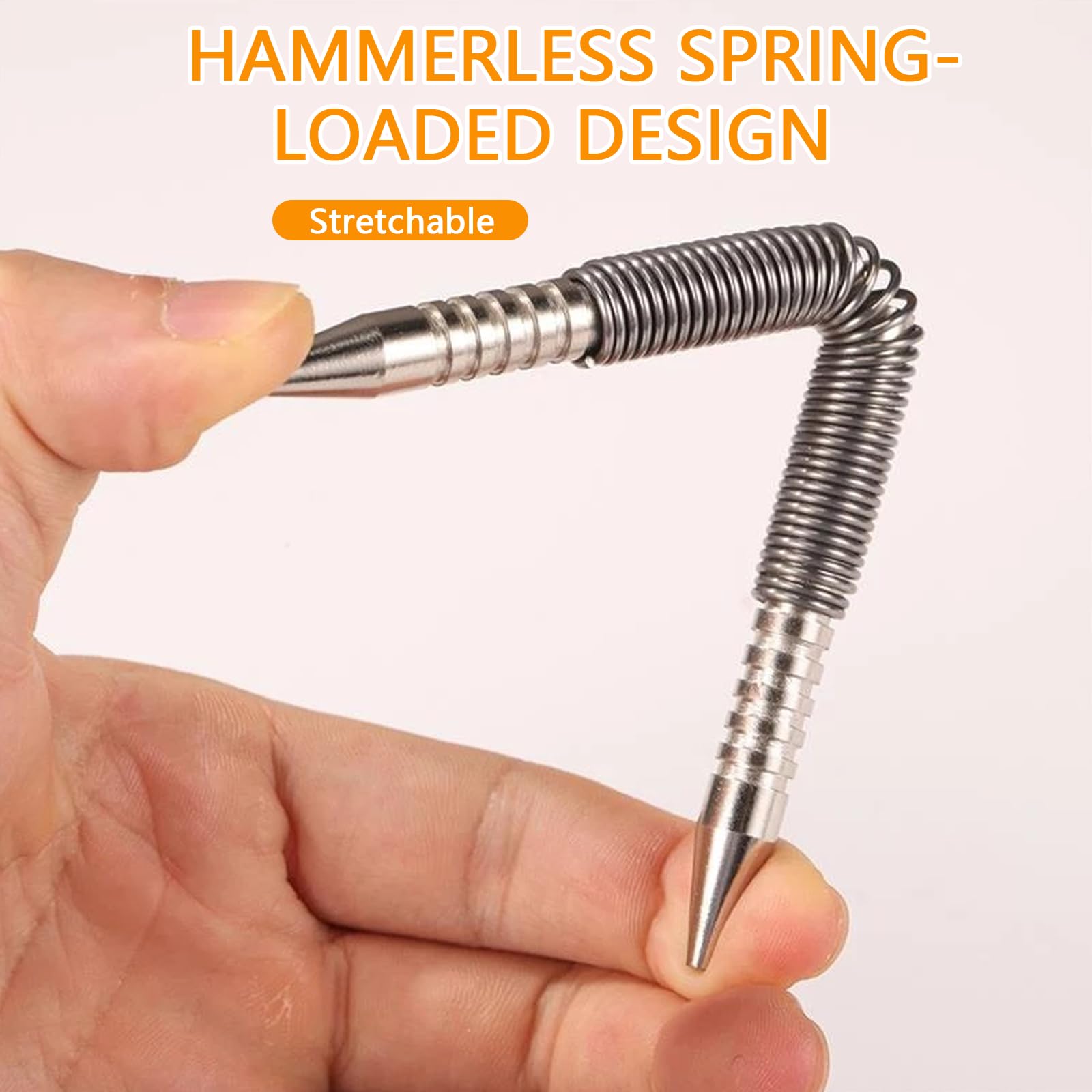 One Piece Durable Dual Head Nail Setter Hammerless Nail Set Tool Practical Double Head Nail Punch Useful Double Spring Nails Setter for Wood Door Hinge Removal - Image 3
