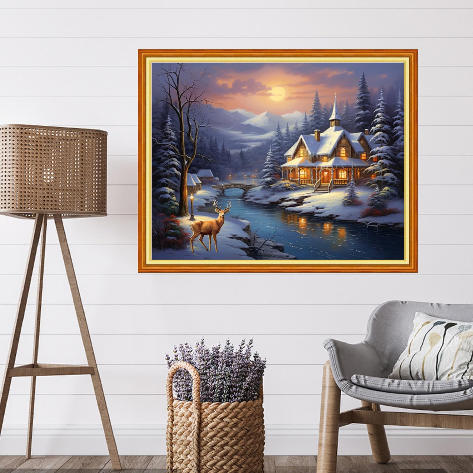 Artvxeay Stamped Cross Stitch Kits - Embroidery Kits for Beginners Cross Stitch Kits for Kids Adults 11 CT Printed Patterns Needlepoint Kits - Winter Snow Scenery 16x20 inch