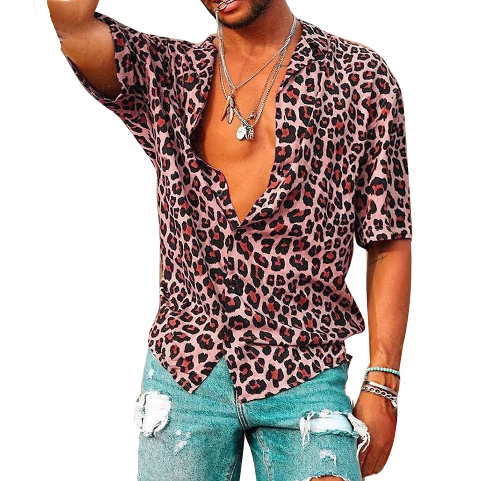 Chemise imprimé léopard homme rouge pour vos soirées d'été rétro