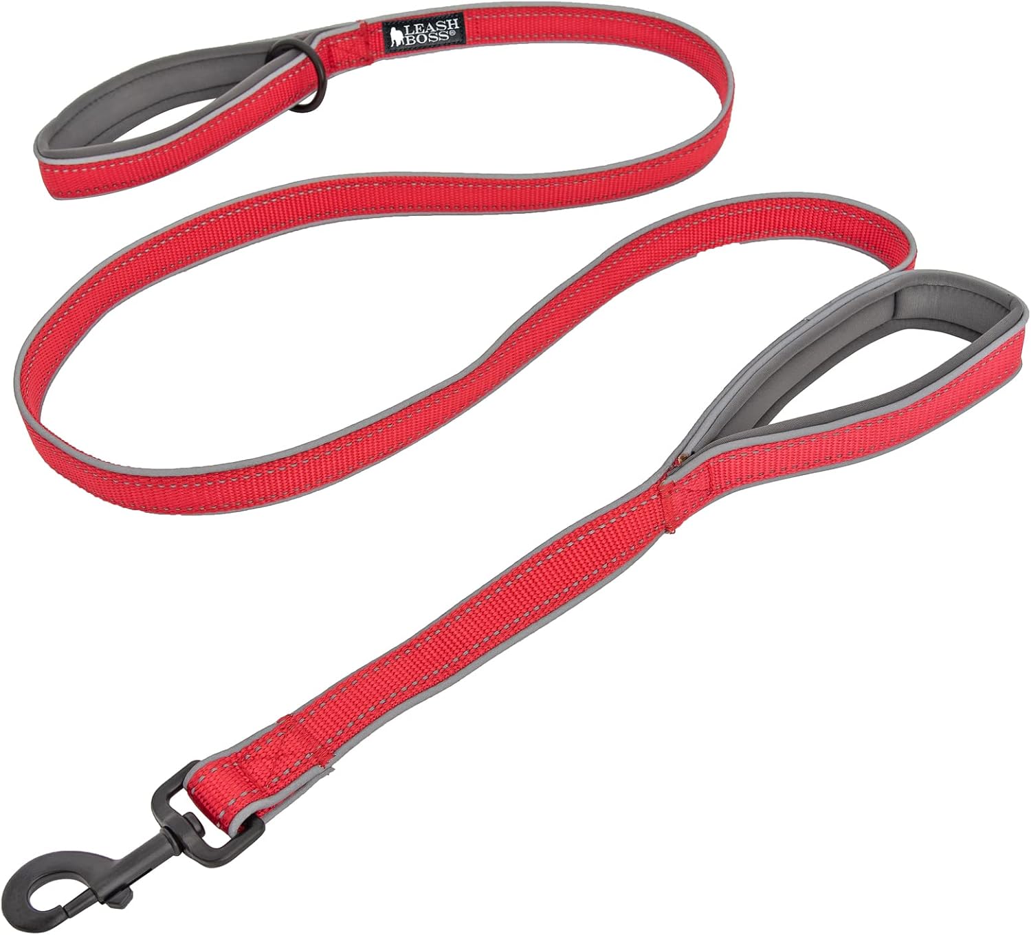 Leash Boss Double Handle Dog Leash, 6 Ft Reflective Dog Leash with Two Padded Handles for Large Dogs or Medium Dogs That Pull (Red)