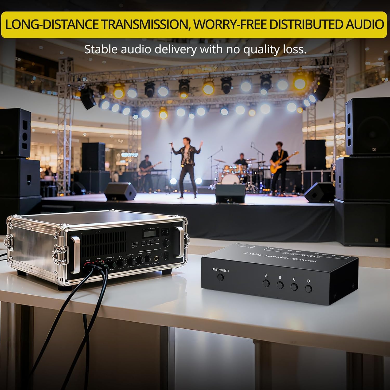 PROZOR 4-Zone Speaker Selector Switch, Passive Speaker Switch Box for 1 Amplifier to 4 Speaker Pairs, Independent A/B/C/D Buttons, 150W RMS per Channel, Supports 4–16Ω Passive Speakers