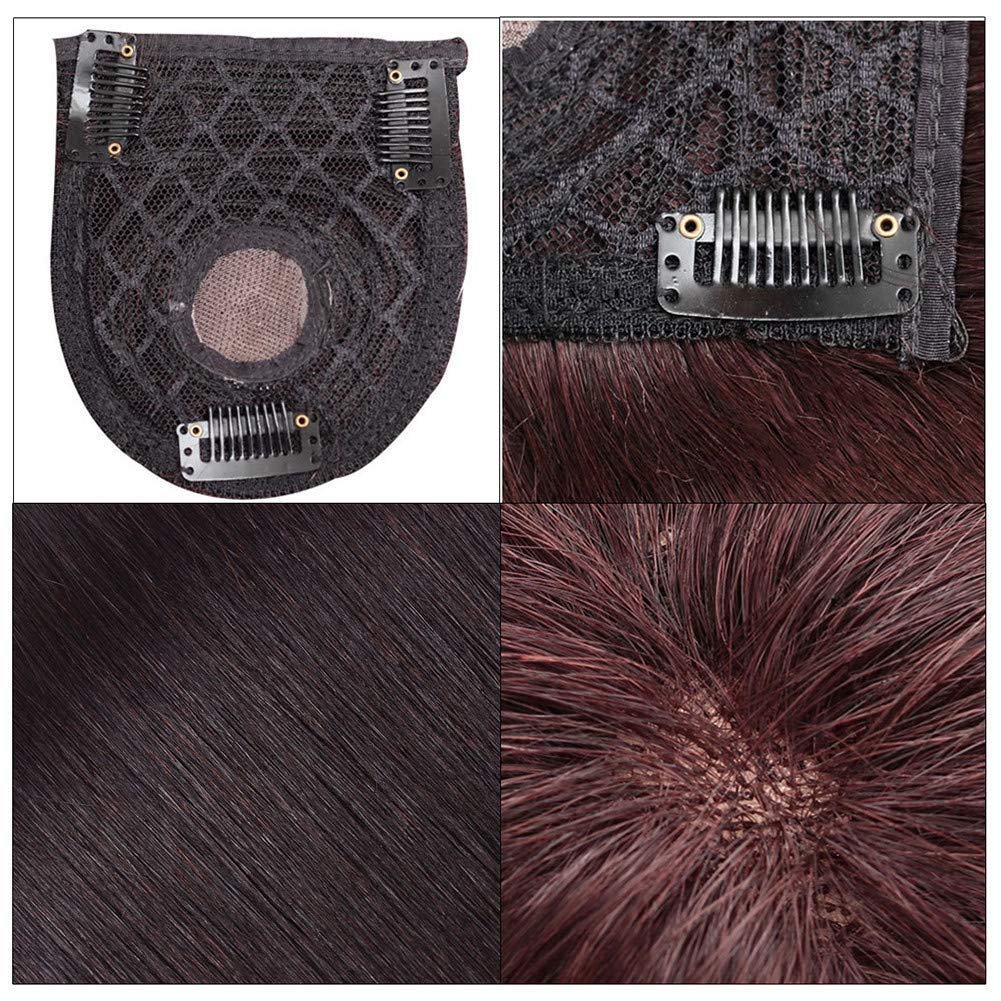 Natural Look Straight Women Hairpieces 9x10cm Clip in Human Hair Topper Top Wiglet Hair Piece with Bangs，30cm Dark Brown