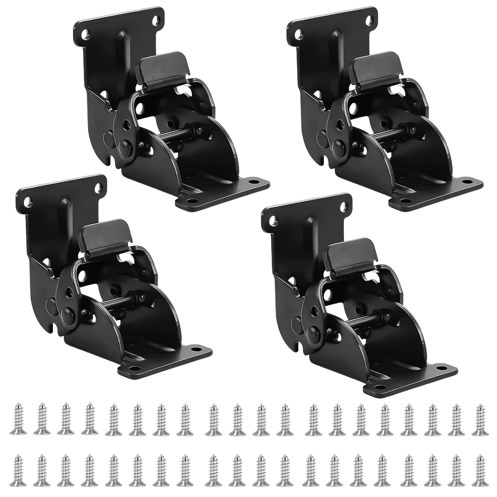 Eidoct Black 4 Pcs 90 Degree Self Locking Foldable Hinges, Heavy-Duty Self-Locking Hinges With Screws, Folding Brackets, Shelf Brackets, Cabinet Lock, Folding Lock Extension Self Locking Foldable Hinge Hardware