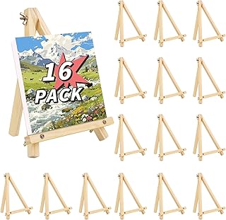 16 Pack 9 Inch Easel for Painting, Wooden Easel Stand Canvas Stand for Sign Table Top Small Art Easel for Artists and Students