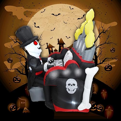 Miniatura 8 de Altavoz Bluetooth de 5.4 x 5.4 pies gigante 3D novedoso esqueleto inflable de Halloween con luces LED integradas y altavoz Bluetooth, reproducción