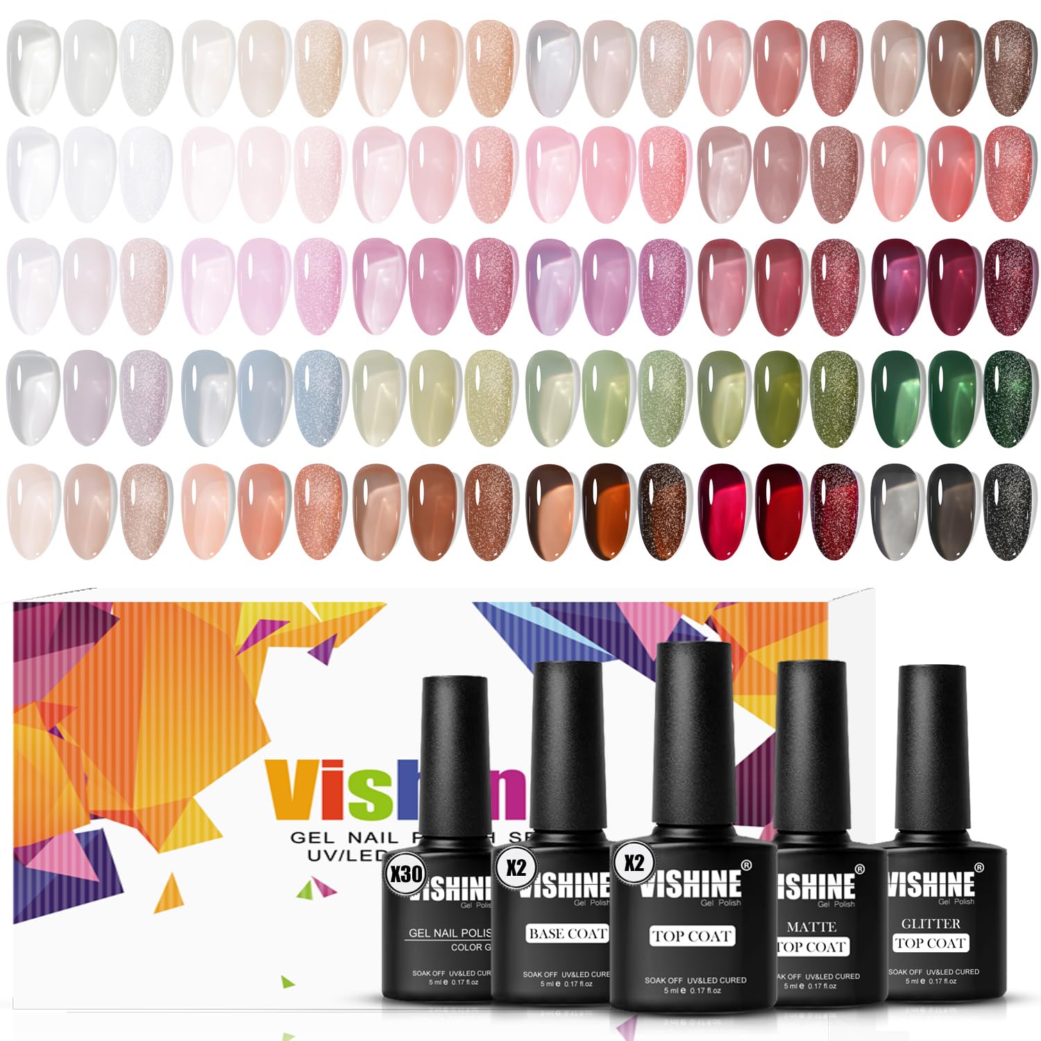 Vishine 36 Colors Soak Off Gel Polish Collection, Longwear Jelly Nude Pink Shades Gel Nail Polish Set