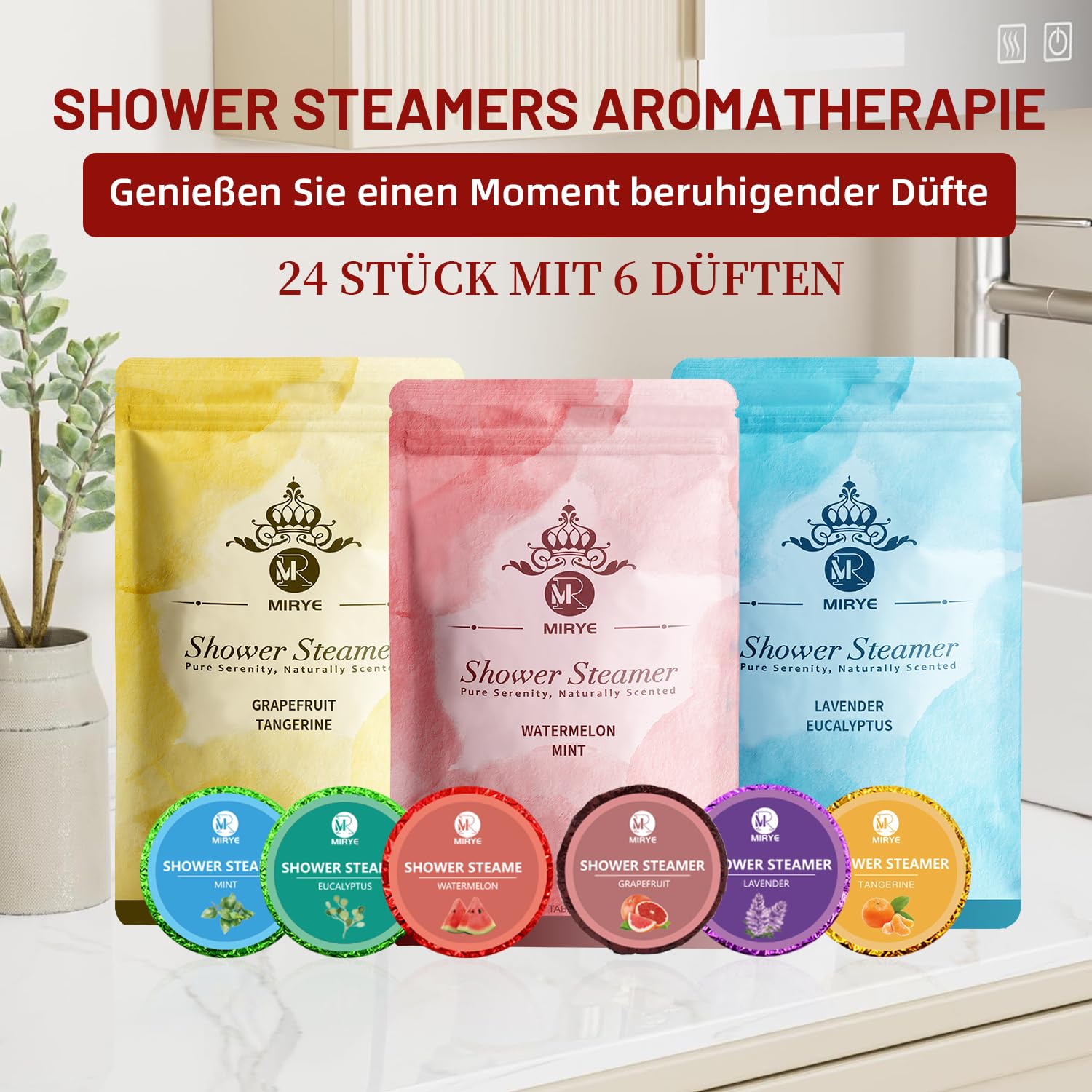 Shower Steamers Aromatherapie, Geschenke für Frauen Männer, Shower supplement Für Frauen, 24 Stück mit 6 Düften, Geburtstagsgeschenk für Freundin Mama, Home Spa Self Care Relaxation Valentine's Gift