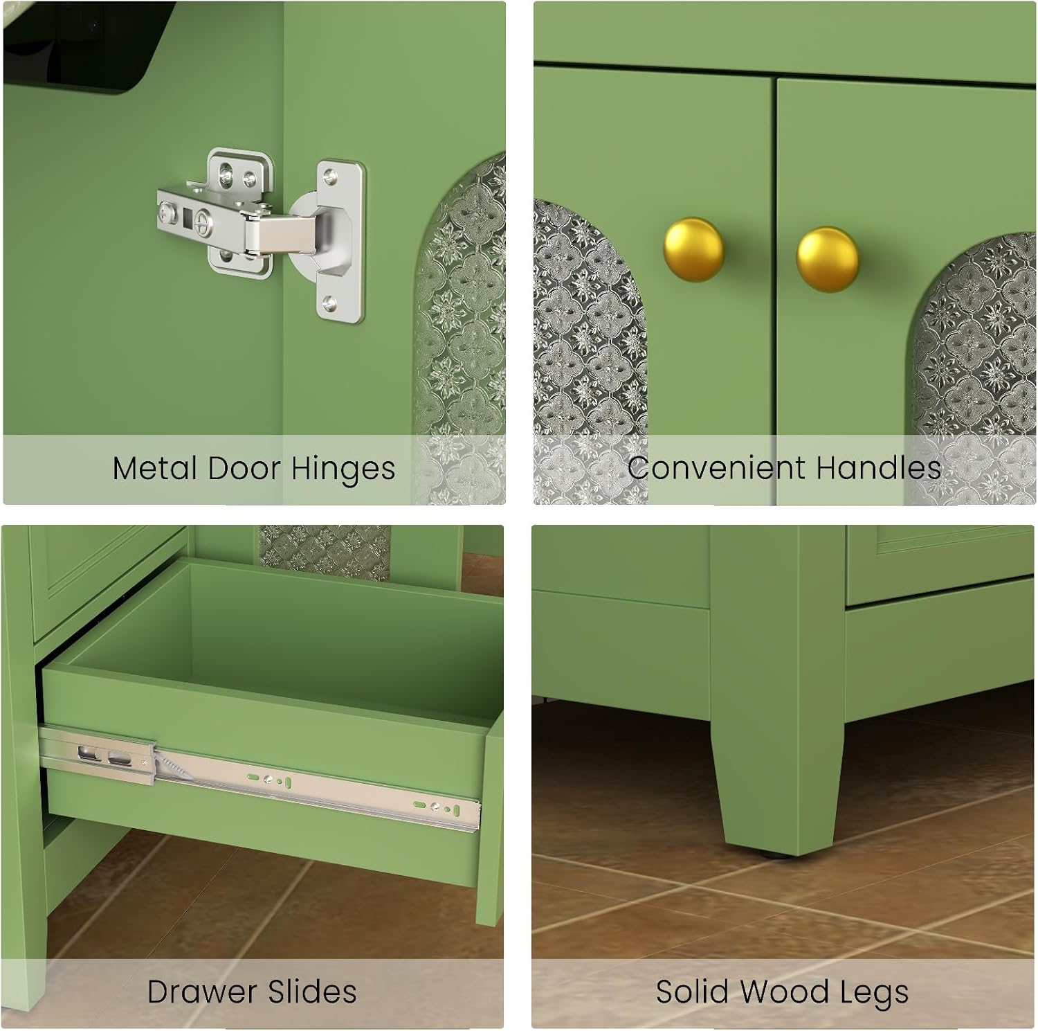 36” Bathroom Vanity with Sink, Modern Freestanding Bathroom Cabinet with Soft-Close Glass Doors, 3 Drawers and Adjustable Shelves, Quick Assembly Storage Cabinet, Green