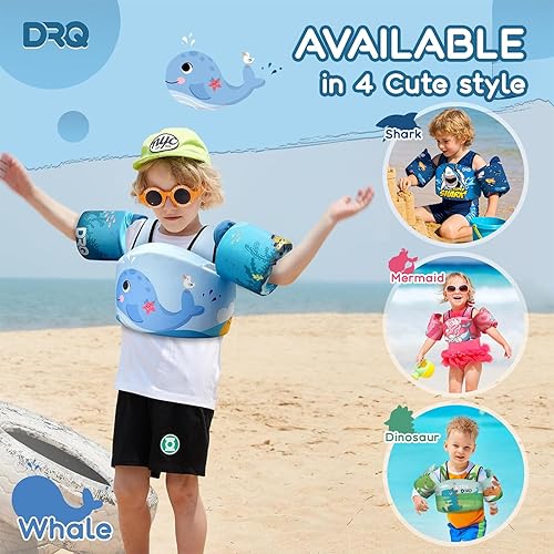 Miniatura 5 de DRQ Chaleco de natación para niños pequeños, flotadores para niños de 22 a 66 libras, chaleco salvavidas para niños con arnés de hombro con alas