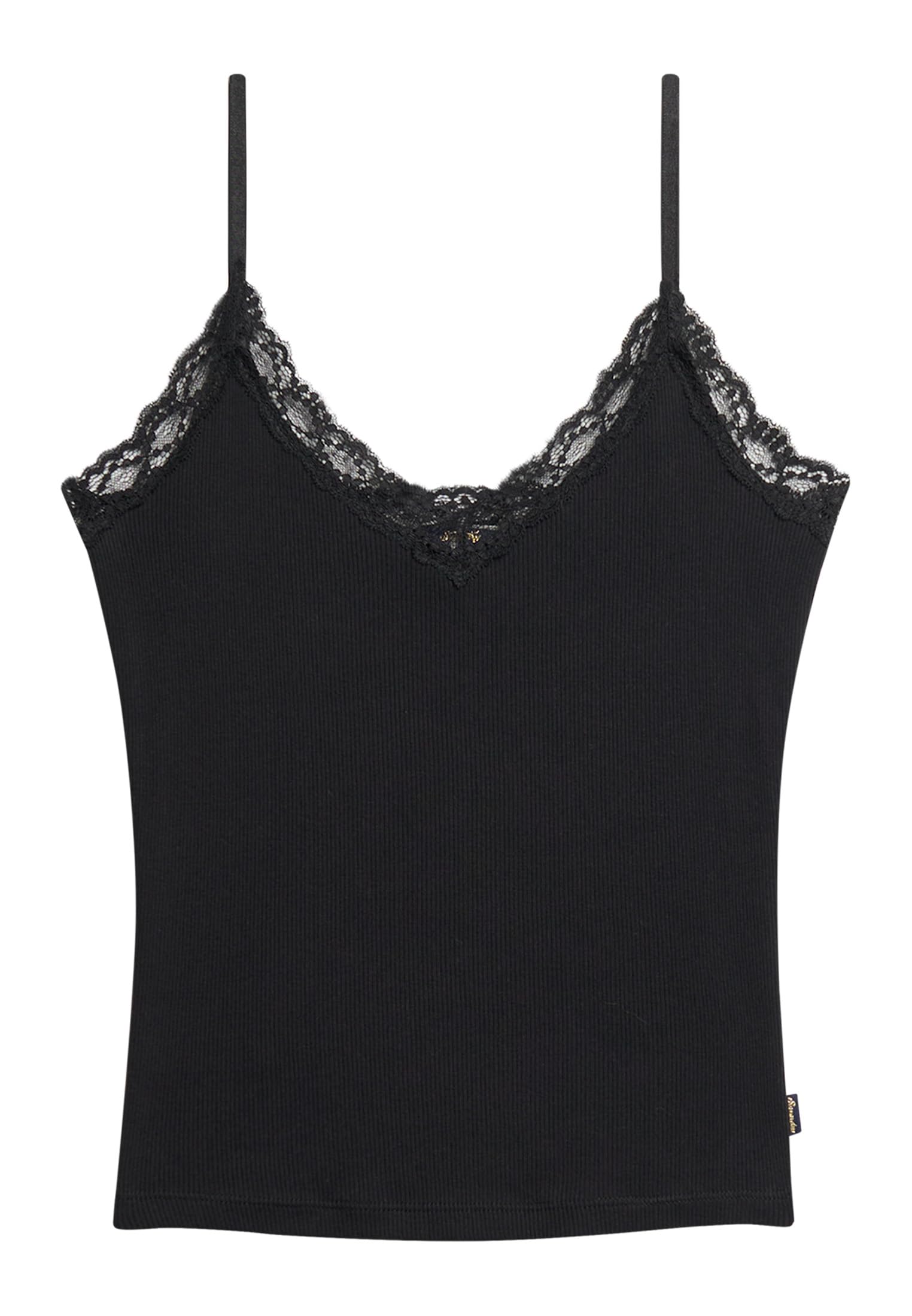 Superdry Women's Noir Ribbed Tank Top In Organic Cotton With Lace Trim Vintage