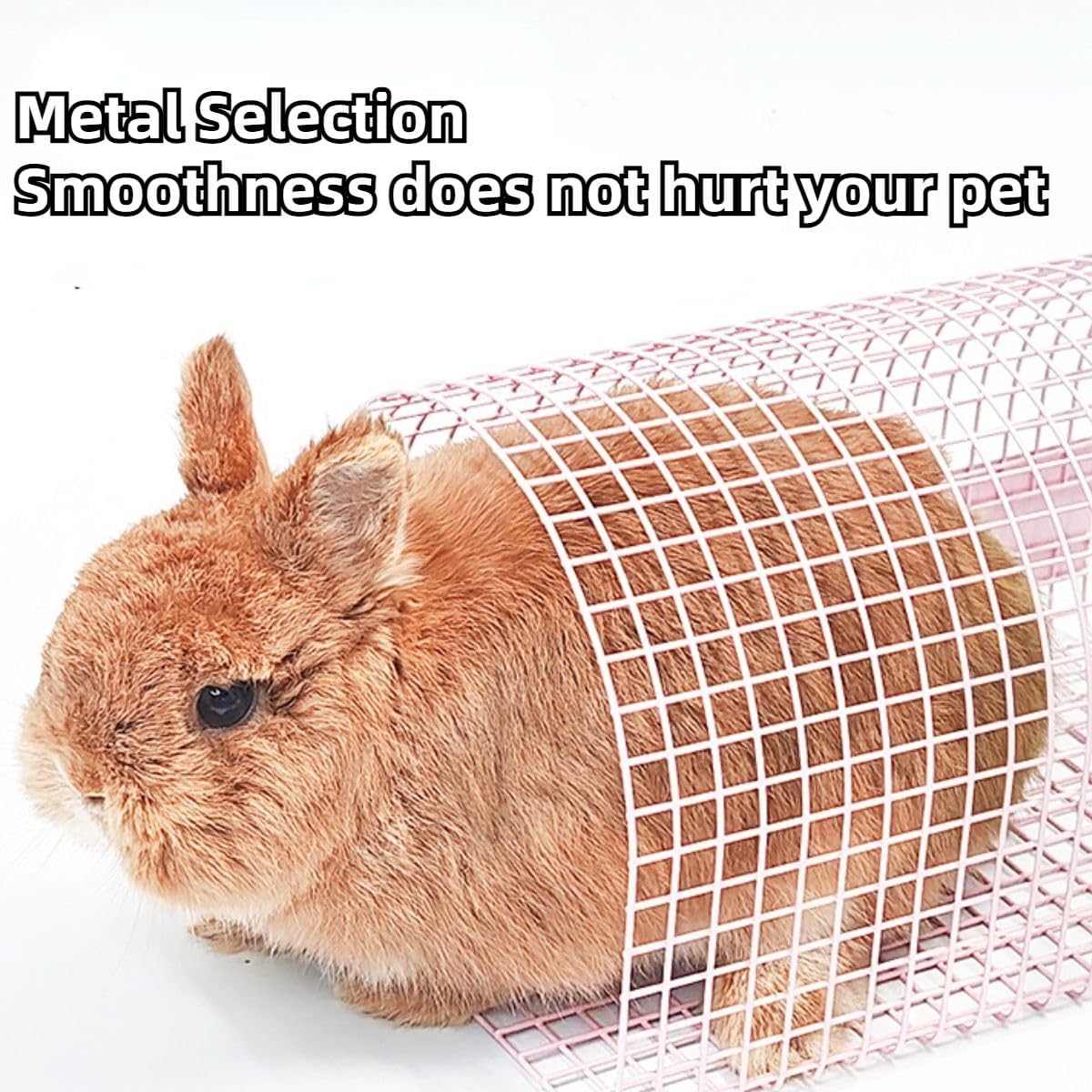 Rabbit Metal Tunnel with Cotton Mat Sturdy Iron Tunnel Toy Breathable Pet Hamster Hideout for Bunny Hideout Guinea Pig Chinchilla Suitable for All Seasons (White,Square)