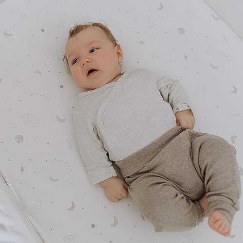 Miniatura 7 de Paquete de 2 sábanas bajeras para moisés (galaxia, luna y estrellas), mezcla de algodón suave para moisés estándar