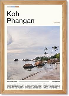 Framed Koh Phangan Thailand Poster Canvas Print Art Modern Pictures Painting Wall Art Stunning Sea View Beach Art Print for Living Room Apartment Wall Decor (Wood Framed,24L x36W)