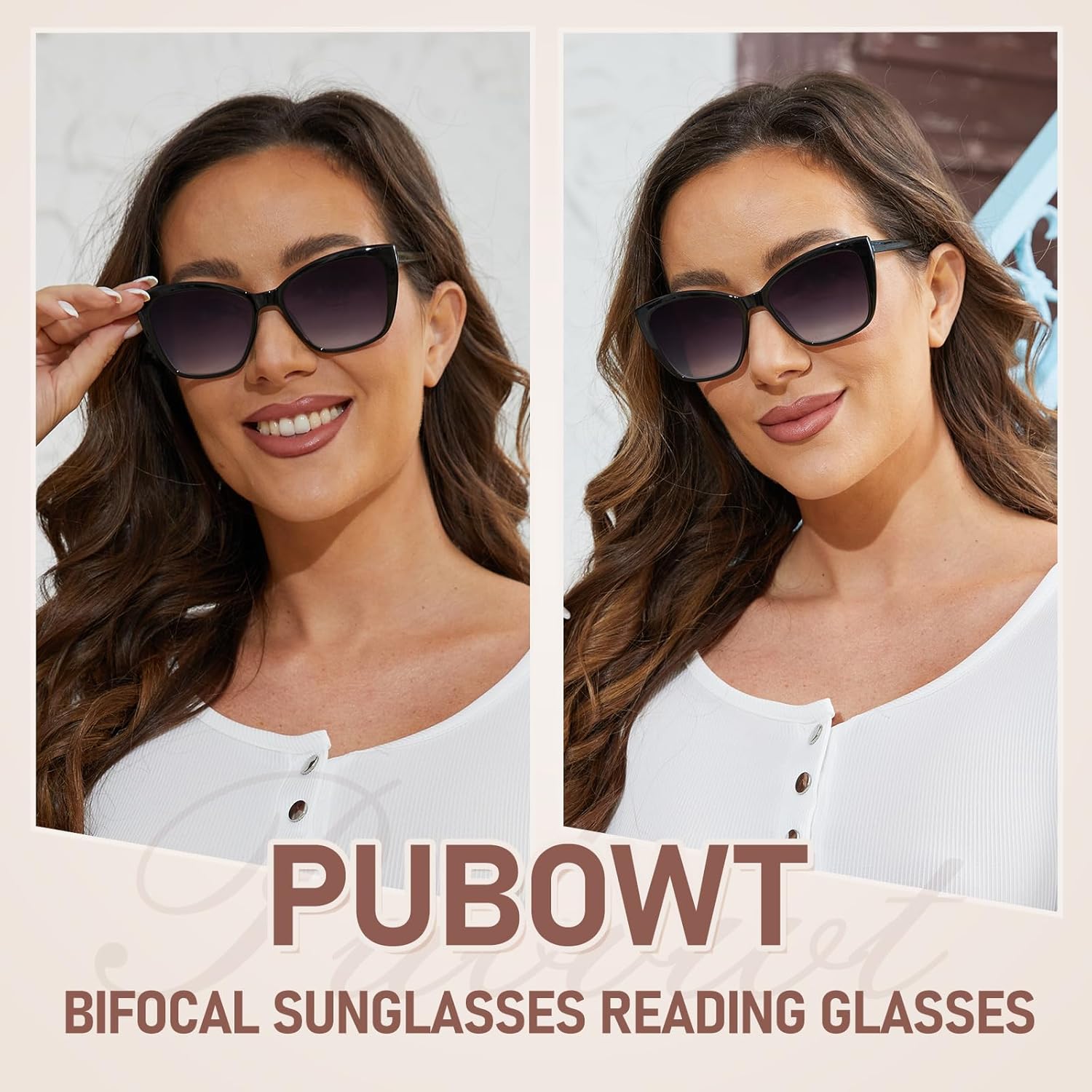 Bifocal Reading Sunglasses for Women Oversized Cat eye Fashion Sun Reader Spring Hinge Eyewear UV Protection PT2001C - Image 2