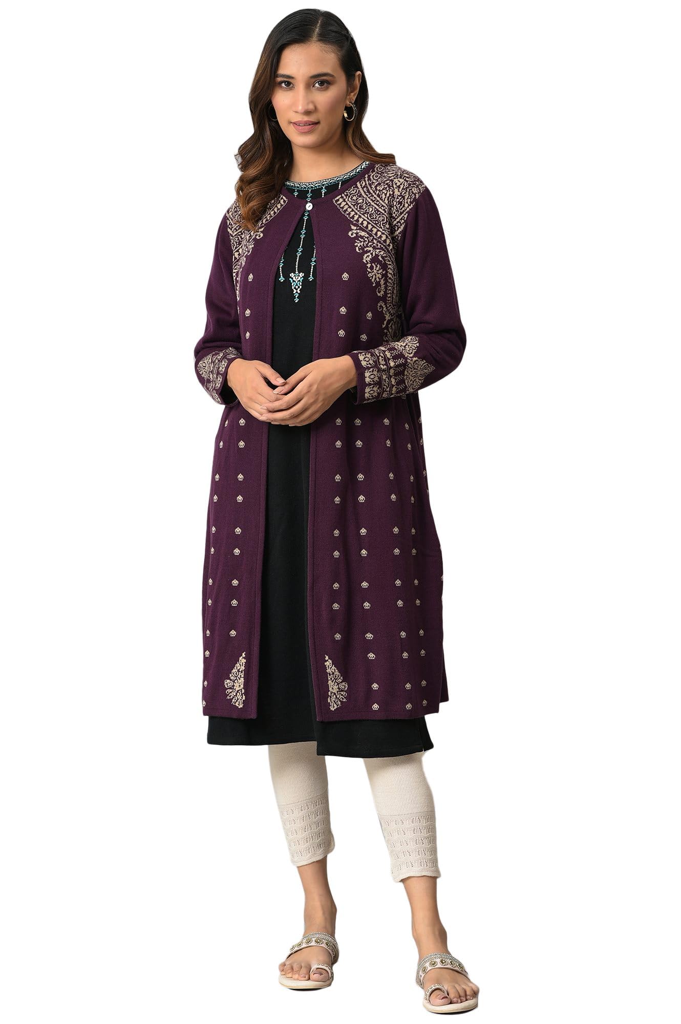Women's Reversible Jacquard Acrylic Cardigan,-image-14