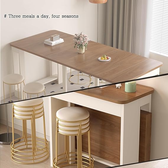 Extendable Dining Table, Saving Space Extendable Drop Leaf Table, Easy Movement, Compact Dining Table,Seats 2-6, Sturdy Wood Top, for Kitchen, Dining and Living Room(0.8m/6c)