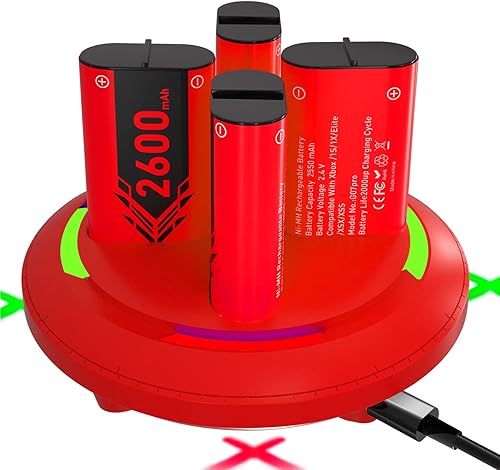 Noiposi Paquete de baterías recargables para control de Xbox One, 4 x 2600 mAh, baterías recargables de alta capacidad con base para Xbox One SX,
