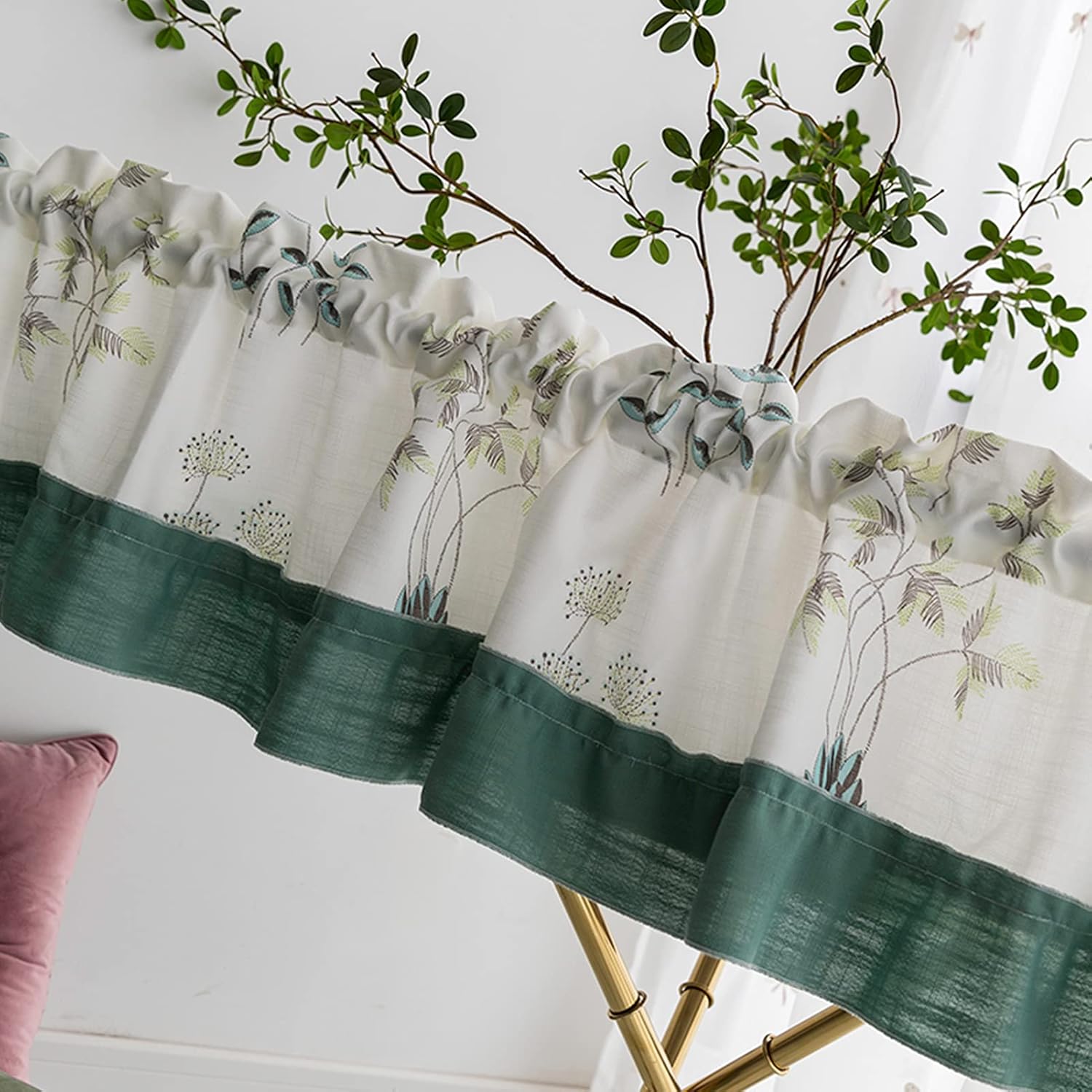 LUNEZY Country Style Kitchen Bistro Curtains,Cotton and Linen Lace Short Curtains,Half Valance Tier Curtain Translucent Home Window Curtain for Kitchen Bedroom Dormitory Study