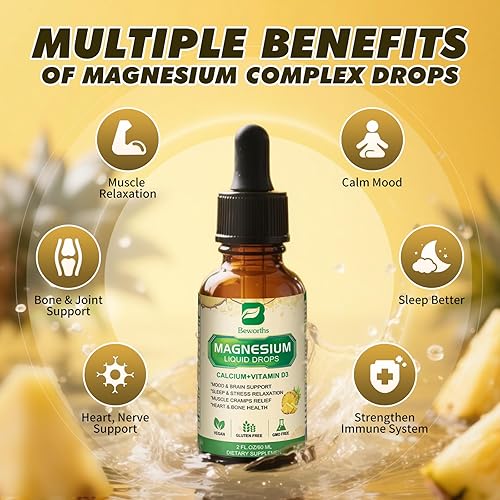 Miniatura 3 de Complejo de glicinato de magnesio, gota líquida de magnesio con citrato de magnesio, calcio, potasio, vitamina D3, zinc, suplemento de taurato de