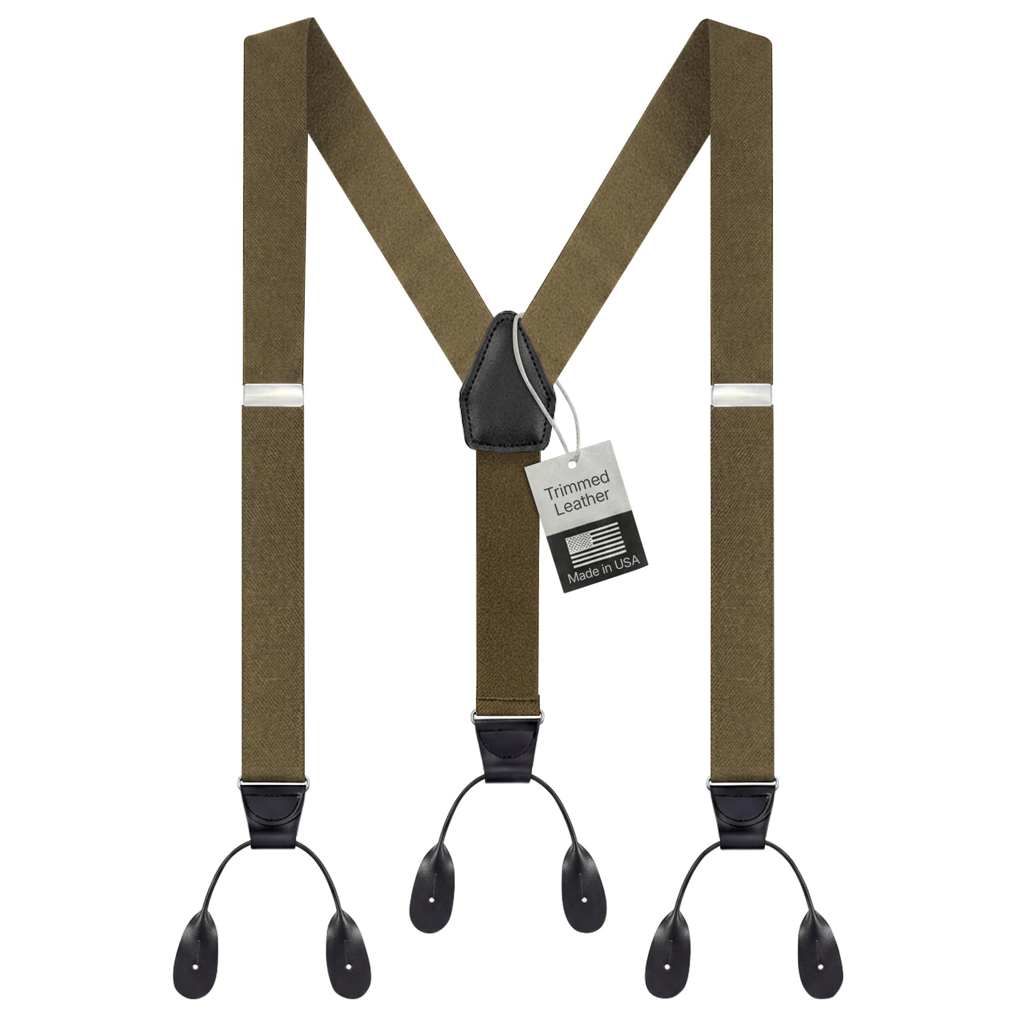 HOLD'EM Tuxedo Button Suspenders for Men – Mens Dress Suspenders Formal | 100% Genuine Leather | Made in USA | Regular &amp; Tall