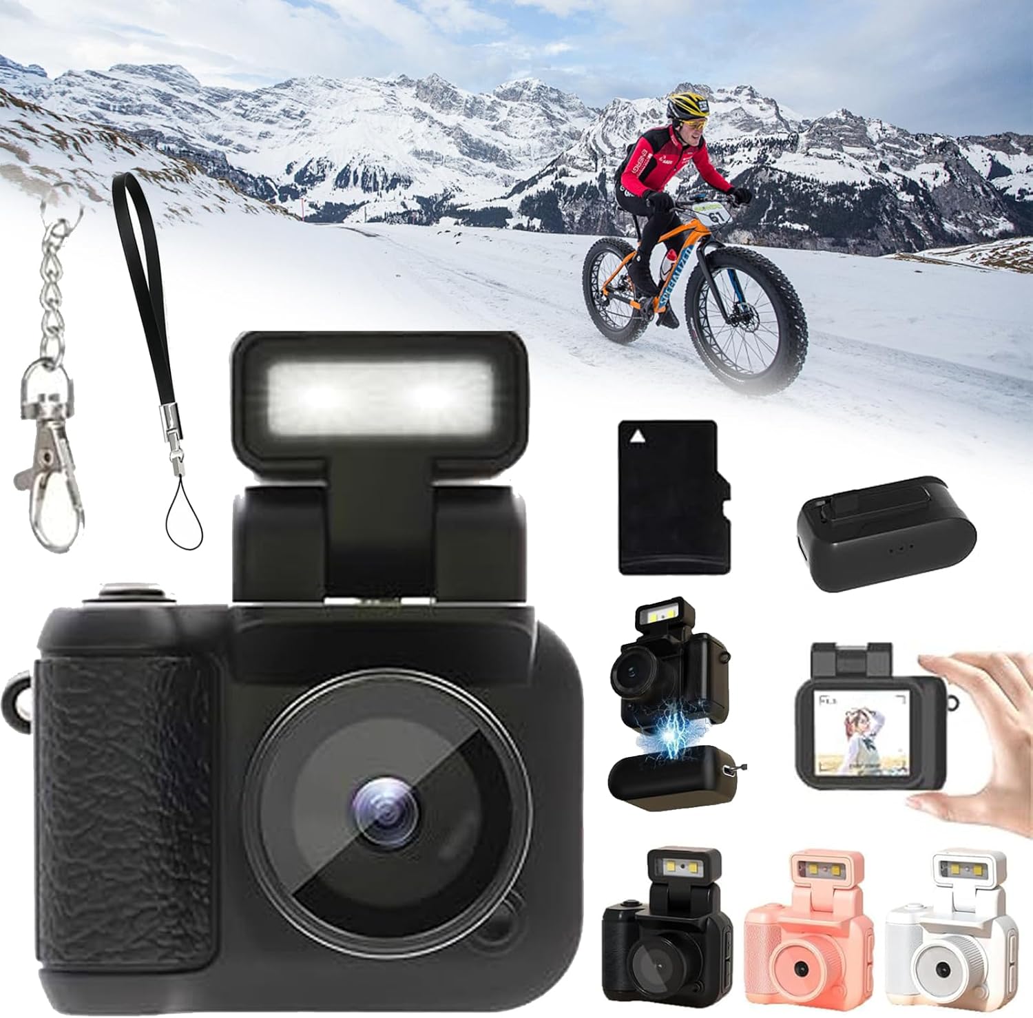 Retro Scope Mini Camera, RetroScope Mini Camera, 2025 New Upgraded Vintage Small Digital Camera Video Recorder with LED Flash Light, 1080p Video, 90° Flip Flash (Black, 128G)