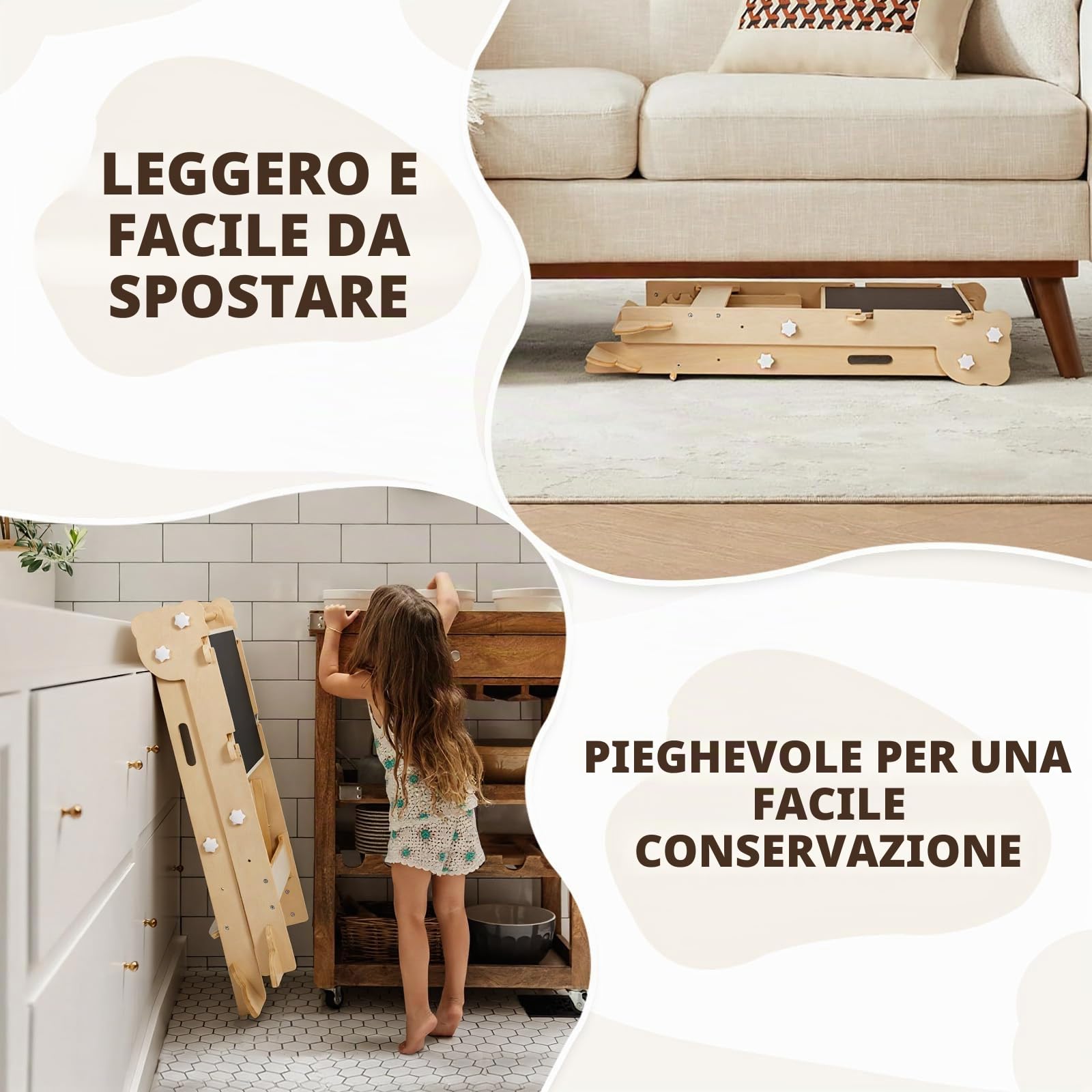 labebe Torre di apprendimento pieghevole 3 in 1 regolabile in altezza e larghezza per bambini da 1 anno